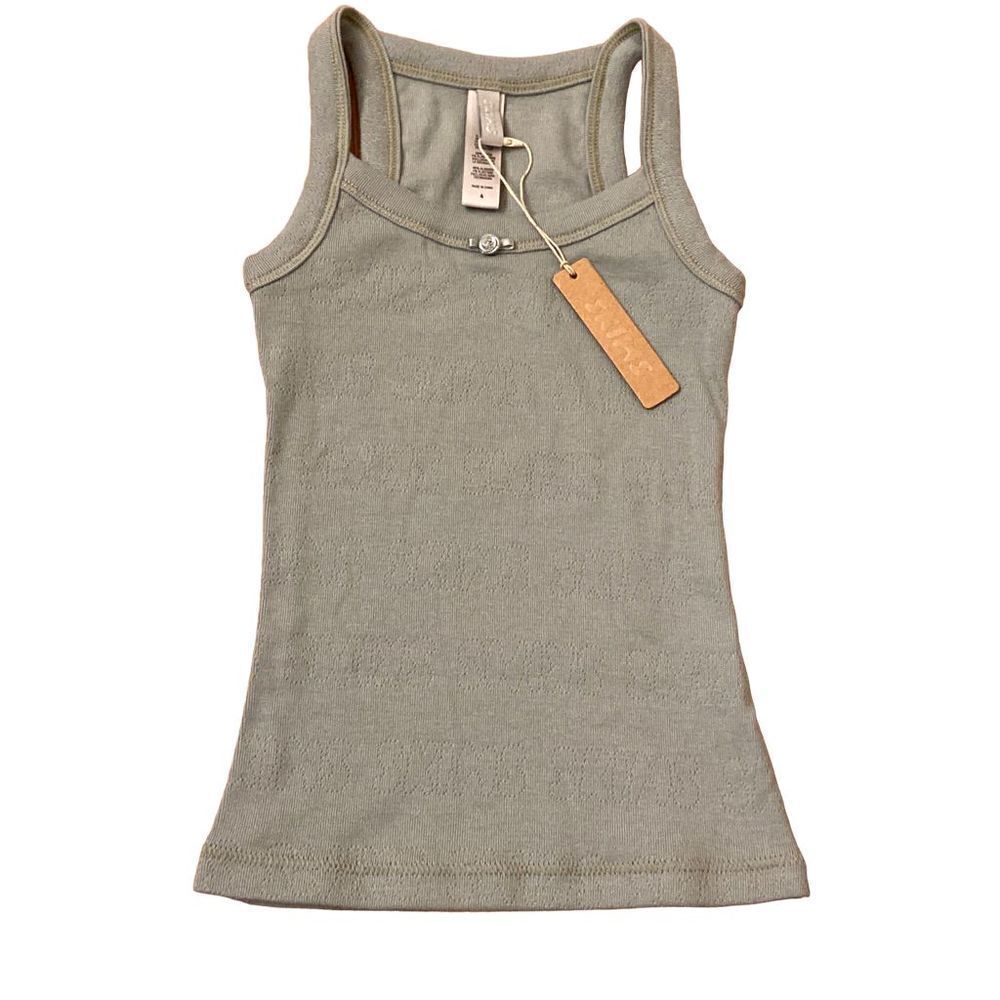 NEW SKIMS Logo Pointelle Cotton Rib Tank Mineral Sage Green Size 4 Girls